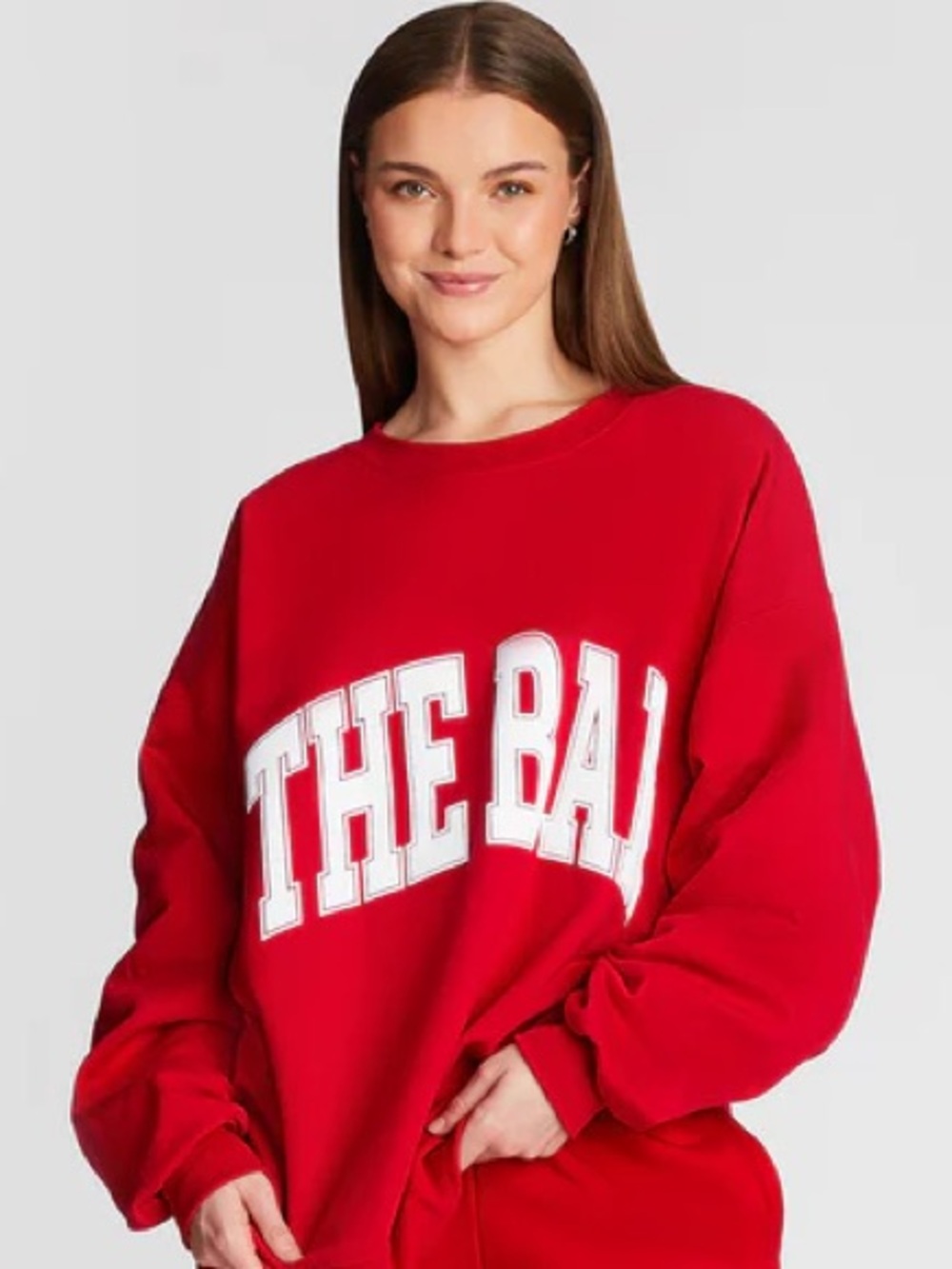 The Bar Red Oversized Sweatshirt with White Arch Logo